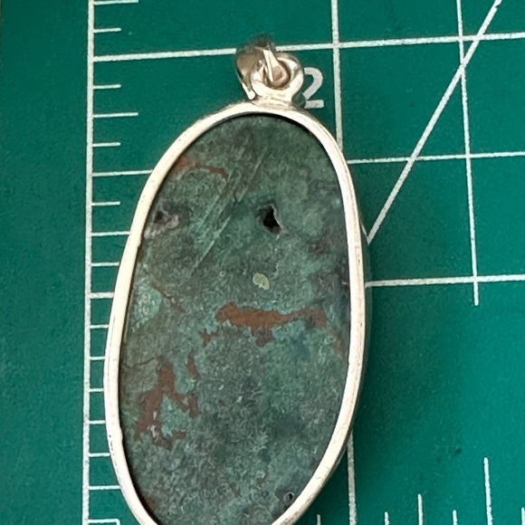 chrysocolla in the rough 925 sterling silver statement pendant - Picture 8 of 8